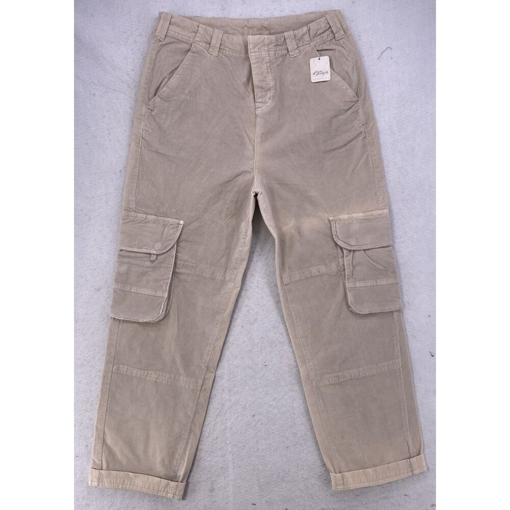 Free People Hard Crushin' Plush Cargo Pants 12 Ivory NWT High Rise Utility New
